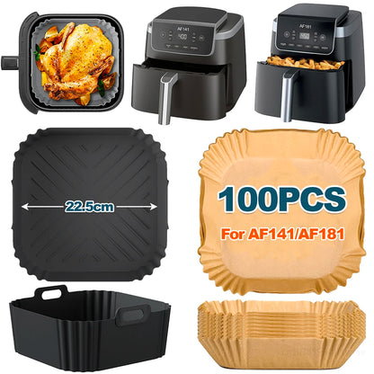 Air Fryer Liners Disposable and Silicone Non-Stick Basket for Ninja AF181 AF180 AF141 AF140 Other 5-8QT Air Fryer Accessories