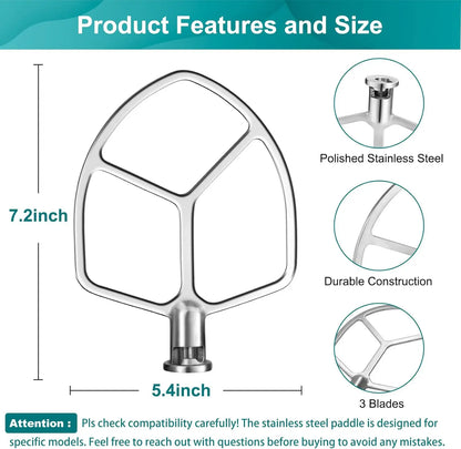 Flat Beater for KitchenAid 5-6 Quart Bowl-Lift Stand Mixer, Airkitrep Polished Stainless Steel Paddle Attachment Replacement