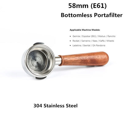 58mm Bottomless Coffee Portafilter for Expobar E61 Rocket Coffee Machine with Double Spout 304 Stainless Steel Filter Basket
