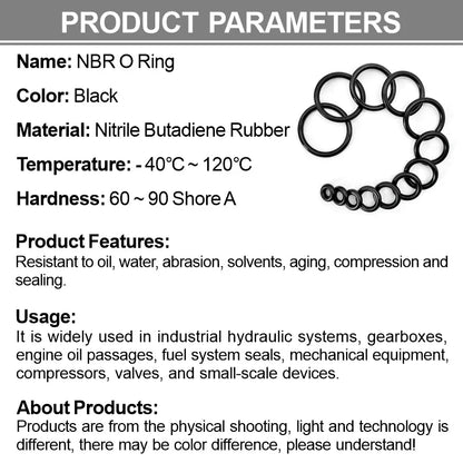 Black NBR Oring CS 2mm OD5~40mm Nitrile Seal Gasket Hydraulic Pump Water Pipe Plumbing Repair Washers
