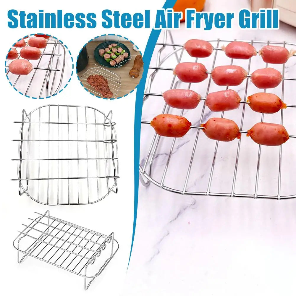 Stainless Steel Air Fryer Basket Tray Airfryer Rack Versatile Roasting Rack Air Fryer Holder Kitchen Supplies Baking Accessories