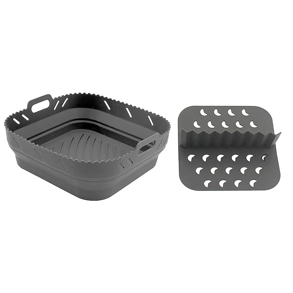 Square Air Fryer Silicone Basket Pot Reusable Foldable AirFryer Mold Liners Bpa Free Oven Baking Tray Mat Kitchen Accessories
