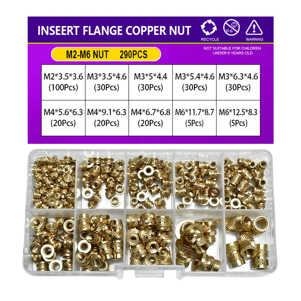 Flange Insert Nut Kit Brass Metric Threaded Sert Hot Melt Heating Embedded Injection 3D Printer Insertnut M2 M2.5 M3 M4 M5 M6M8