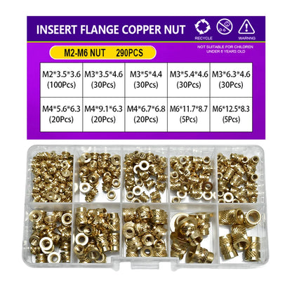 Flange Insert Nut Kit Brass Metric Threaded Sert Hot Melt Heating Embedded Injection 3D Printer Insertnut M2 M2.5 M3 M4 M5 M6M8