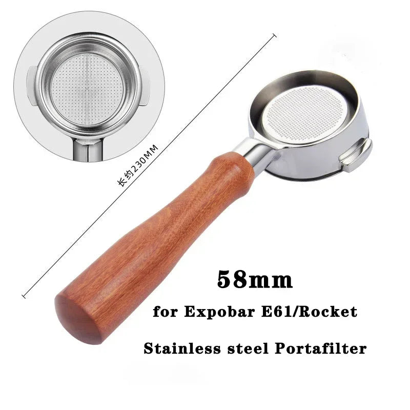58mm 2ears Bottomless Portafilter for Expobar/E61/Rocket Espresso Machine Stainless Steel Modified Coffee Handle Filter Tool