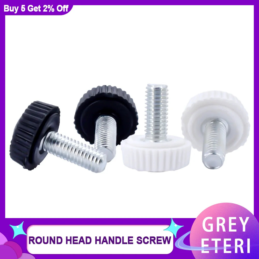 10/20/30Pcs Black White Plastic Knob Round Head Handle Hand Screw Knurled Rubber Thumb Screw Plastic Tighten Bolt Nuts M4 M5 M6