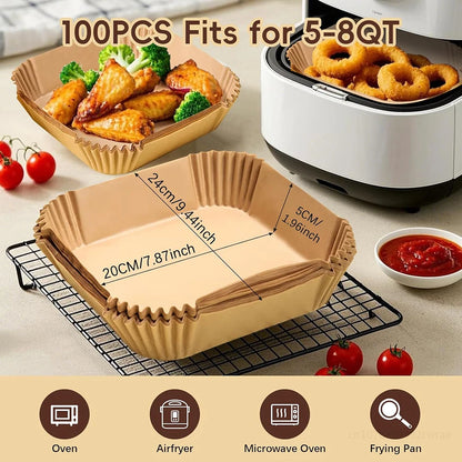 Baking Paper 20 x 20 cm, Air Fryer Paper Liner Unbleached, Non-stick Square Paper Liners, Air Fryer Baking Paper for 4.5-8 L