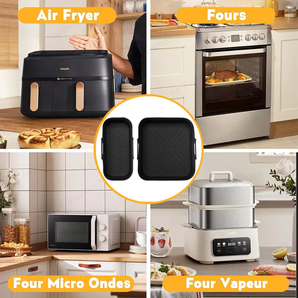 2Pcs Silicone Air Fryer Liners for Philips Dual Basket 3000 6L/3L Series NA350/00 Reusable Mold for Philips Airfryer 5000 Series