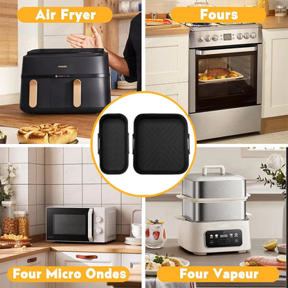 2Pcs Silicone Air Fryer Liners for Philips Dual Basket 3000 6L/3L Series NA350/00 Reusable Mold for Philips Airfryer 5000 Series