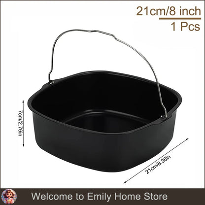 Air Fryer Basket Steel Square Non-stick Cake Baking Tray Barrel Dish Roasting Basket Pan Bakeware Mold Kitchen Accessorie