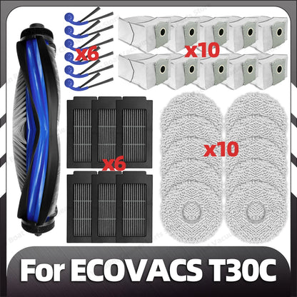 Compatible with ECOVACS T30C / T30C OMNI / T30C PRO OMNI Main Side Brush Filter Mop Pad Dust Bag Spare Parts Accessories