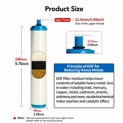 9004 KDF Granular Carbon Filter Cartridge, Replacement for Water Purifiers, Filters Tap Water, Softens Water, Removes Impurities