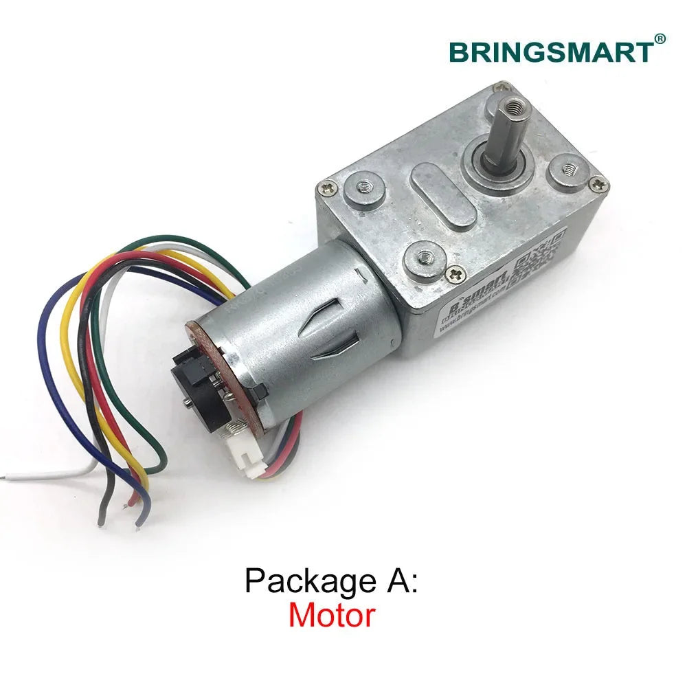 Bringsmart 6V 12V 24V Low Speed DC Electric Motor Worm Encoder Disk High Torque Micro Gearbox Motor Reductor JGY-370B