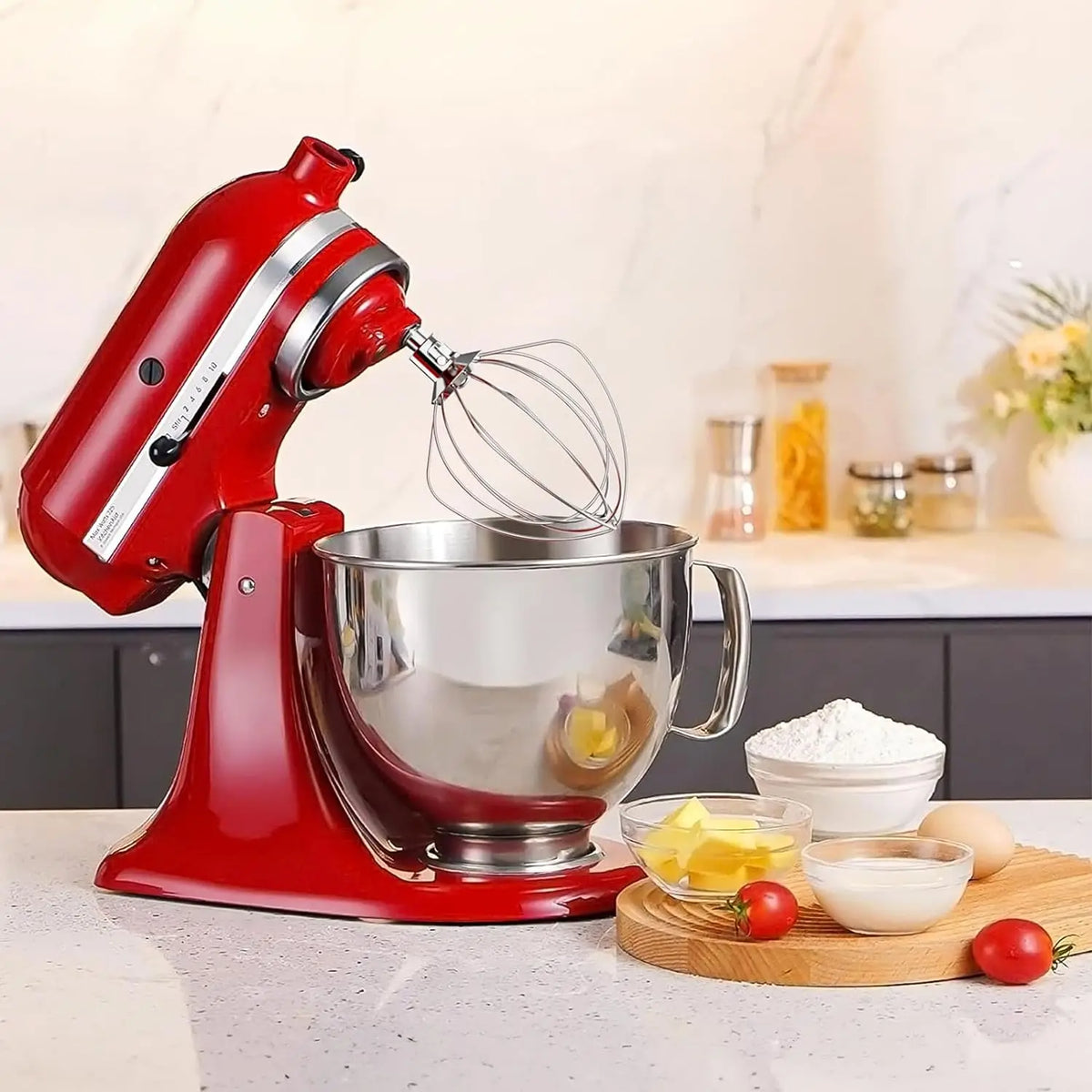 K45WW Stainless Steel 6-Wire Whisk Attachment for KitchenAid 4.5-5-Quart Bowl Stand Mixer, Stainless Steel Whisk Replacement for