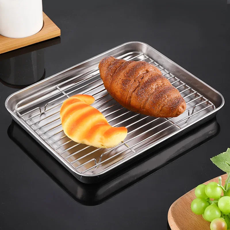 Stainless Steel Barbecue Tray Flat Chassis Multi Purpose Removable Cooling Rack Tray Set Kitchen Nonstick Cake Baking Pan
