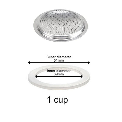 Replacement Silicone Gaskets And 1pc Aluminum Filter Moka Pot For Coffee Espresso Moka Stove Pot Top Silicone Rubber