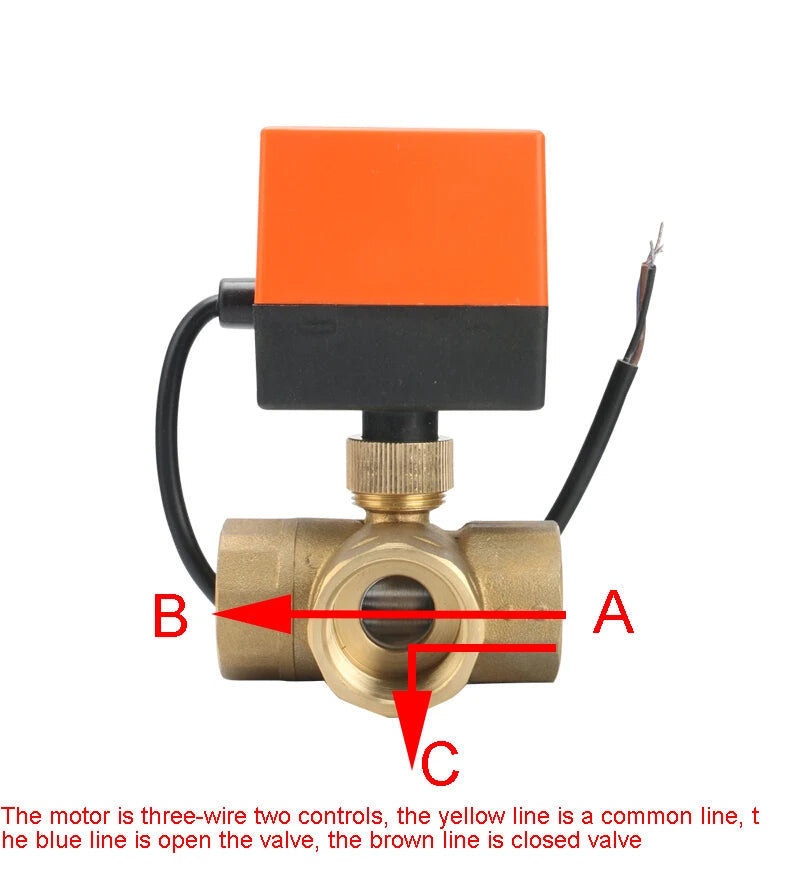 1/2" 3-Way Motorized Ball Valve DN15 Threee-Wire Two Point Control Brass Electric Ball Valve 220V 12V 24V