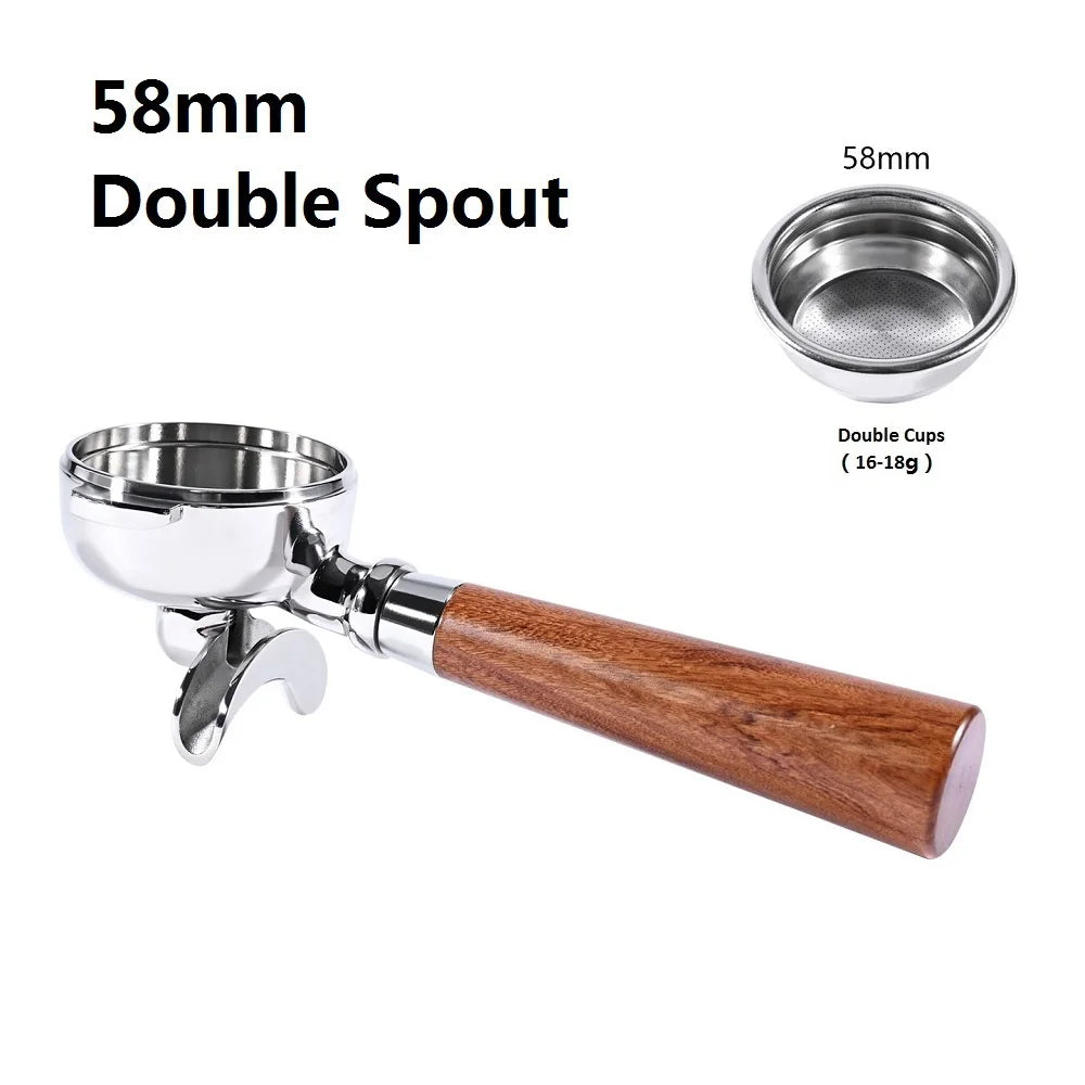 58mm Bottomless Coffee Portafilter for Expobar E61 Rocket Coffee Machine with Double Spout 304 Stainless Steel Filter Basket