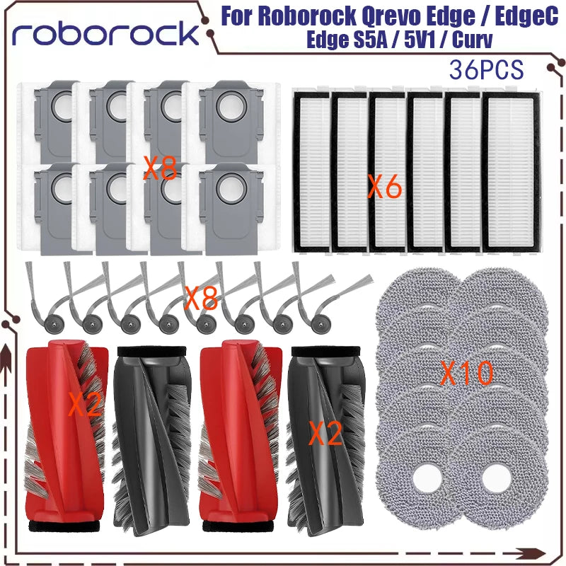 Compatible with Roborock Qrevo Edge / EdgeC / Edge S5A / 5V1 / Curv Vacuum Parts Main Roller Side Brush Hepa Filter Mop Cloth Dust Bag