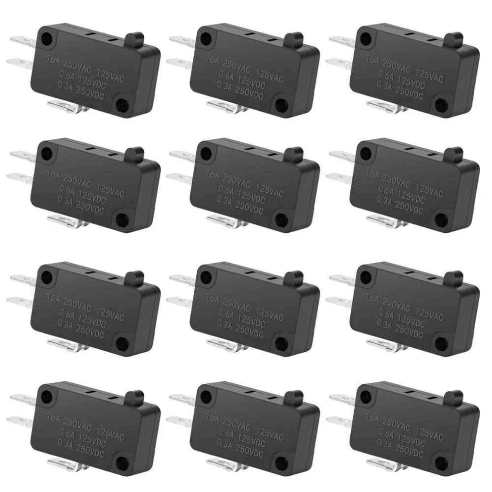 12Pcs Practical 125V/250V 16A SPDT Snap Action Button Black Connector Actuator Replacement Accessories Microwave Oven Door
