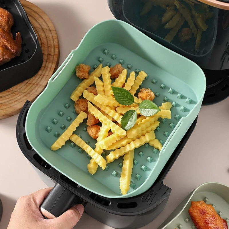 Reusable Silicone Air Fryer Mat Non Stick Square Tray Heat Resistant for Oven Toaster Grill Roasting Baking Clean Easy