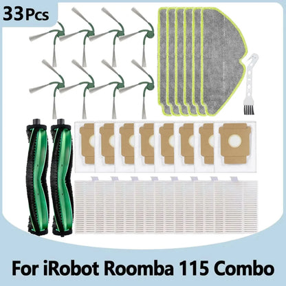 Compatible with IRobot Roomba 115 Combo/115 Combo+ Vacuum Cleaner Replacement Parts Main Roller Brush Side Brush Filter Mop Pad Dust Bag
