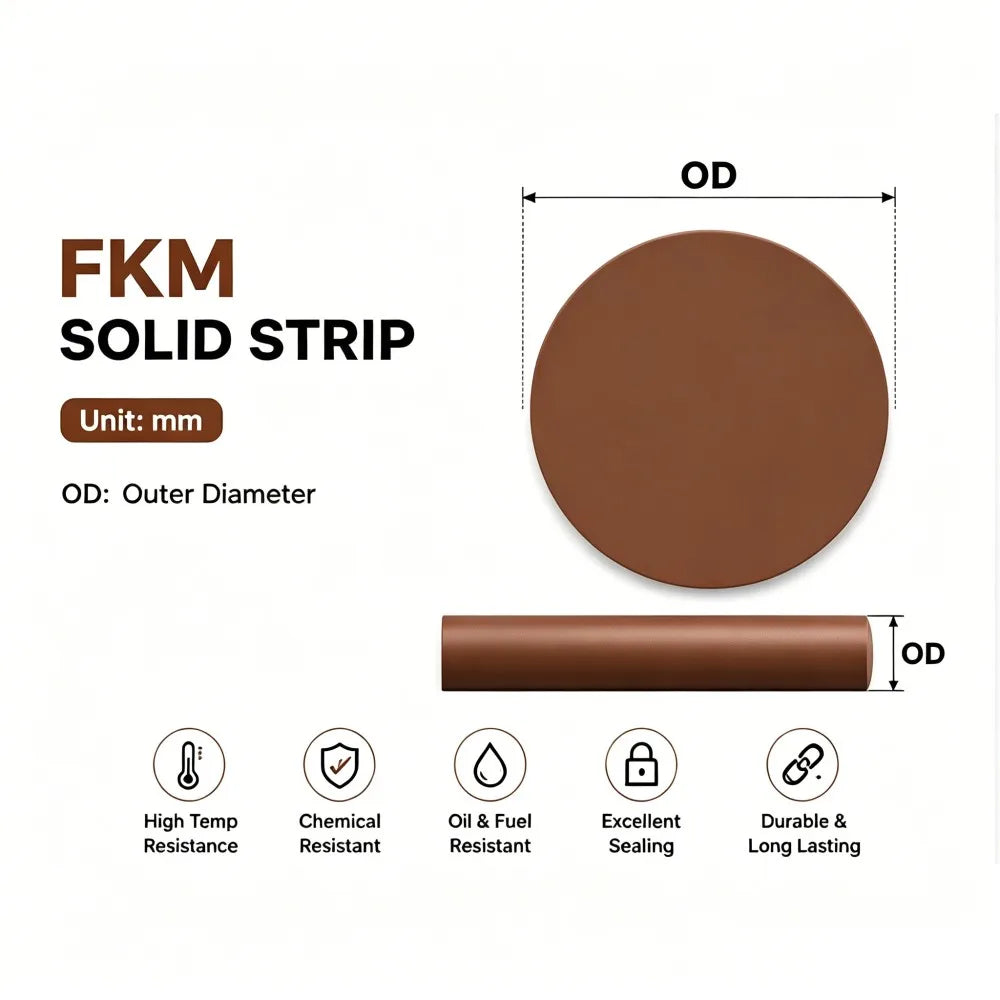 Brown FKM Round Rubber Strip Dia 1.5-8mm Oil Acid Alkali Resistant Seal Rings Rubber Seals Automotive Industrial Sealing