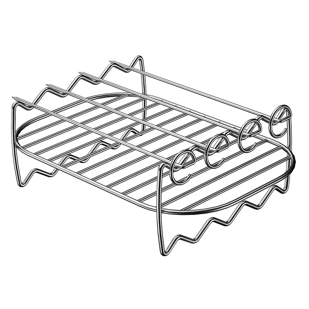 LMETJMA Air Fryer Rack for Double Basket Air Fryers Stainless Steel Multi-Layer Air Fryer Dehydrator Rack with Skewer JT187