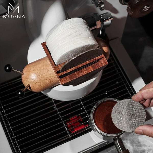 MUVNA Coffee Puck Screen Filter Paper Solid Wood Storage Rack Holder 51 53 58mm Espresso Machine Portafilter Accessories
