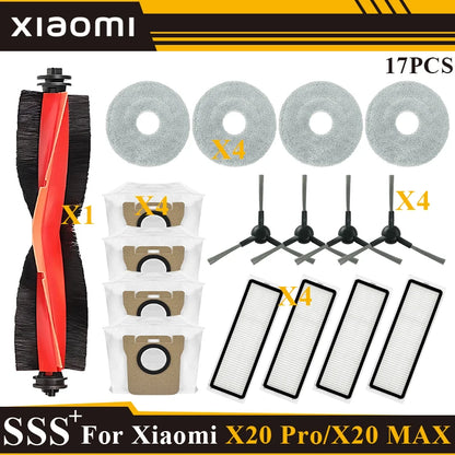 Compatible with Xiaomi Robot Vacuum X20 Max /X20 Pro/ D109GL /D102GL Accessories Main Roller Side Brush, Filter, Mop, Dust Collected Ba