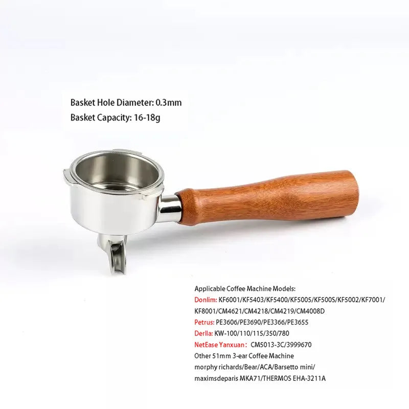 51mm 3-Ear Bottomed Portafilter for Donlim/Homix/Gypas//Sachi Espresso Machines, 304 Stainless Steel Coffee Handle with Basket
