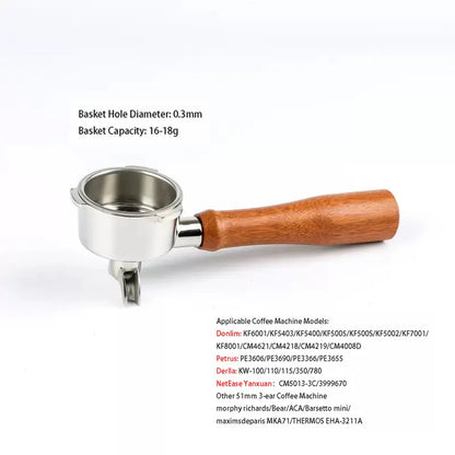 51mm 3-Ear Bottomed Portafilter for Donlim/Homix/Gypas//Sachi Espresso Machines, 304 Stainless Steel Coffee Handle with Basket