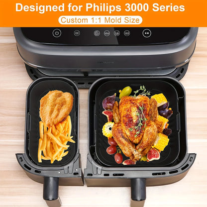 2pcs Silicone Baking Trays for Air Fryer Compatible with Philips-Na350-3000 Size Silicone Baking Tray Modelswith Non-Stick Surface