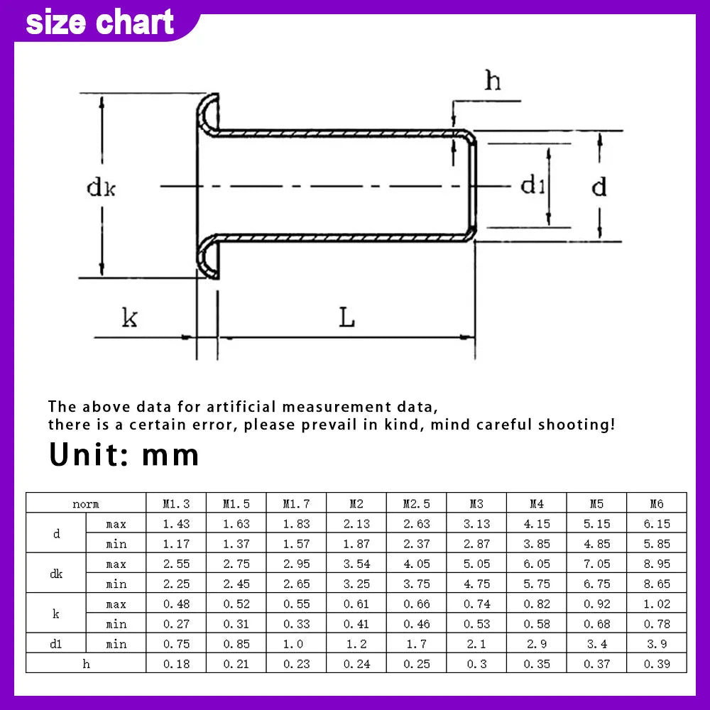 Copper Hollow Rivet Tubular Rivets Circuit Board Double-sided Circuit Board PCB Nails M1.3 M1.5 M1.7 M2 M2.3 M2.5 M3 M4 M5 M6