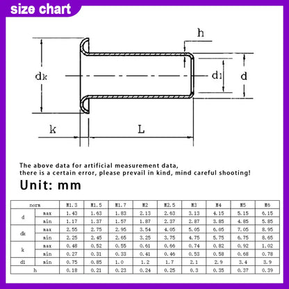 Copper Hollow Rivet Tubular Rivets Circuit Board Double-sided Circuit Board PCB Nails M1.3 M1.5 M1.7 M2 M2.3 M2.5 M3 M4 M5 M6