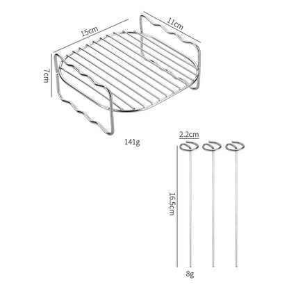 Square Air Fryer Rack 6/7/8inch Airfryer Accessories Grill Holder With Skewers Metal Oven Baking Holder Pot Steaming Wire Racks