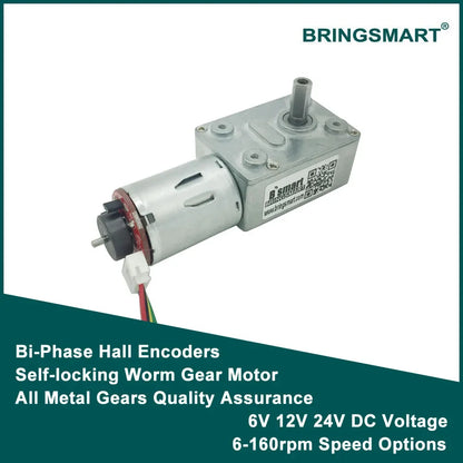 Bringsmart 6V 12V 24V Low Speed DC Electric Motor Worm Encoder Disk High Torque Micro Gearbox Motor Reductor JGY-370B