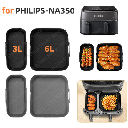 Silicone Air Fryer Mould for Philips Airfryer Dual Basket 3000 Series 9L NA350/00, 2 Pieces 6L+3L Silicone Flat Accessories
