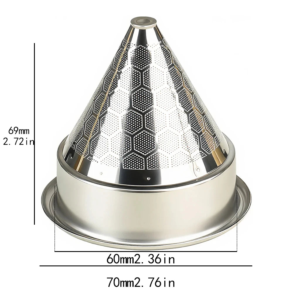 Stainless Steel Coffee Cone Powder Bowl Compatible with Coffee Machine Without Bottom Handle Double-Layer Filter Screen