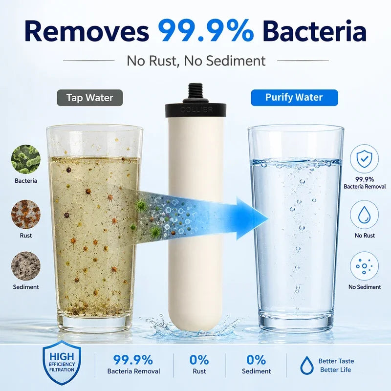 Collier 10 Inch 9504/9501 M10 Washable Reusable Ceramic Water Filter Cartridge, Replacement Filter for Water Purifier
