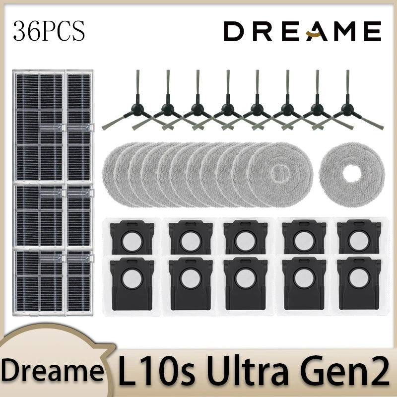Dreame L10s Ultra Gen2 Robot Vacuum Cleaner Accessories Main Brush Side Brush HEPA Filter Mop Cloths Dust Bag