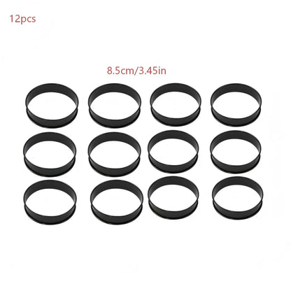 6PCS Tart Crumpet Muffin Ring Set Stainless Steel Nonstick Black Double-Rolled for Pancake Pastry Omelet Home Baking
