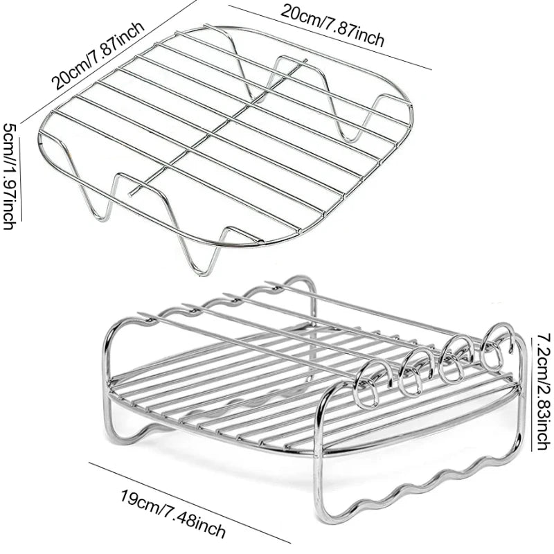 Air Fryer Accessories Metal Oven Air Fryer Racks For Baking Stackable Grill Skewer Rack Fit All Airfryer 4.2Qt - 5.8Qt