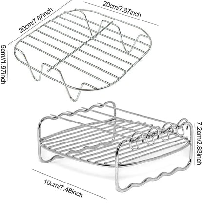 Air Fryer Accessories Metal Oven Air Fryer Racks For Baking Stackable Grill Skewer Rack Fit All Airfryer 4.2Qt - 5.8Qt