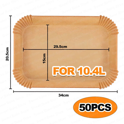 Large Air Fryer Disposable Baking Paper Liners for Ninja Foodi FlexDrawer Air Fryer 10.4L AF500EU/AF500EUCP, Cecotec 9000 9L