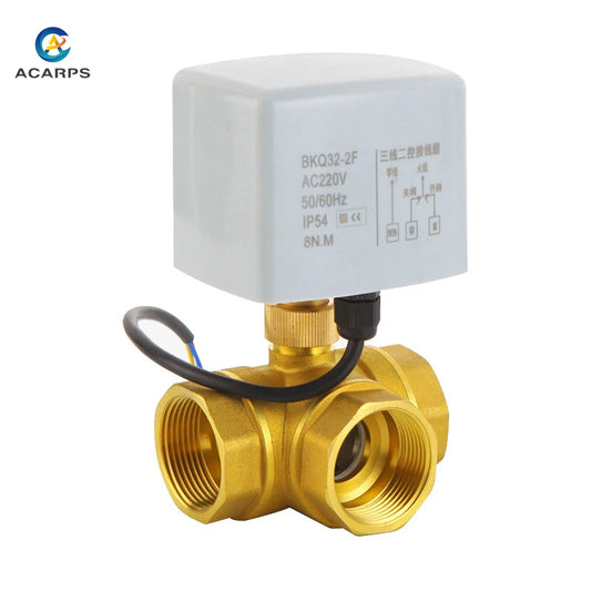 Acarps 3-Way Motorized Ball Valve 3-Wire 2-Control T/L Type 1/2" 3/4" 1" 2" DN15-50 Brass Hvac Electric Ball Valve 220V 24V 12V