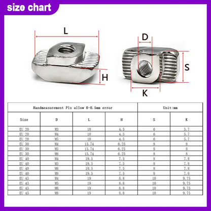 3/5/10pcs M3 M4 M5 Slot T-nut Sliding T Nut Hammer Drop In Nut Fasten Connector Extrusion Profile Nickel plated T-shaped nut
