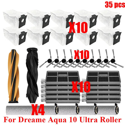 Acccessories Compatible with (Dreame Aqua 10 Ultra Roller) Vacuum Parts Main Roller Brush Side Brush Cleaner Filter Dust Bag Roller Mops