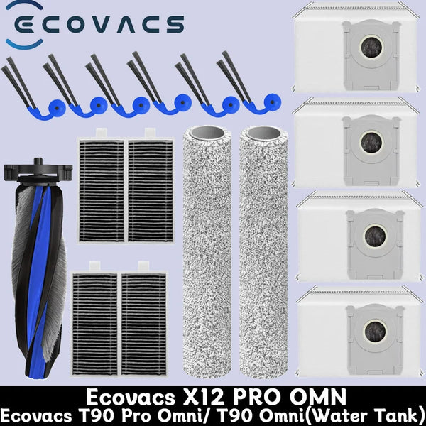Ecovacs T90 Pro Omni/ T90 Omni(Water Tank), Ecovacs X12 PRO OMN Main Side Brush Hepa Filter Roller Mop Dust Bag Accessorie