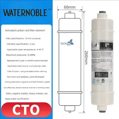 10" Quick-Connect Carbon Inline Water Filter 1/4" Refrigerator Ice Maker Home RO System Post-Carbon Filter Replacement Cartridge
